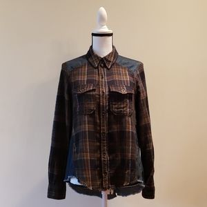 FREE PEOPLE ROAD TRIP GETAWAY DENIM/PLAID TOP